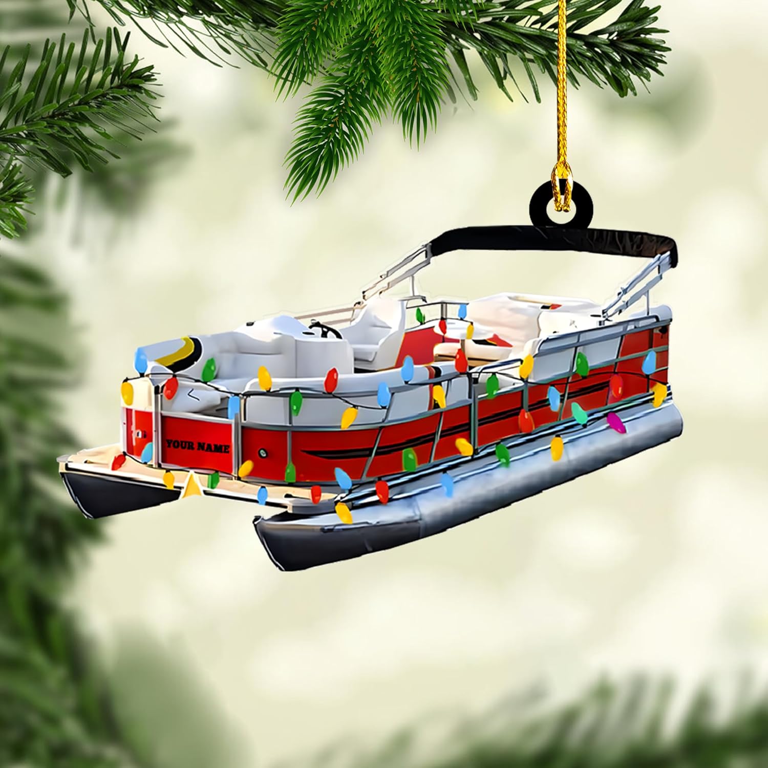 Parvii Personalized Pontoon Boat Ornament, Custom Pontoon Christmas Ornament, Pontoon Boat Christmas Ornament, Pontoon Boat, Christmas Tree Ornament, Custom Pontoon Hanging Ornament (PT 3)