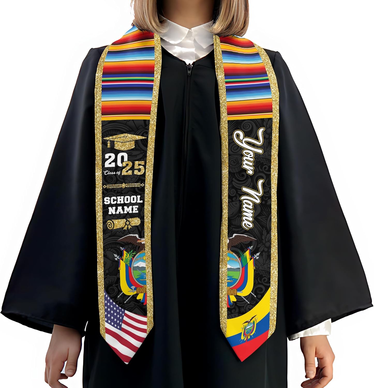 Pretyprints Ecuador Graduation Stole, Ecuadorians American Flag Graduation Sash 2025, Ecuadorians Graduation Sash