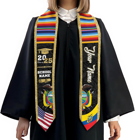 Pretyprints Ecuador Graduation Stole, Ecuadorians American Flag Graduation Sash 2025, Ecuadorians Graduation Sash