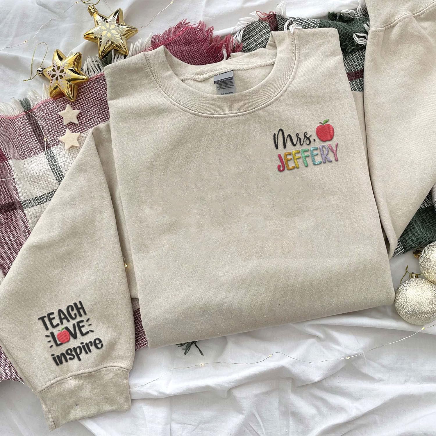 Suseaz Personalized Embroidered Teacher Sweatshirts For Women, Teach Sweatshirt, Teacher Holiday Sweatshirts Gift For Teacher