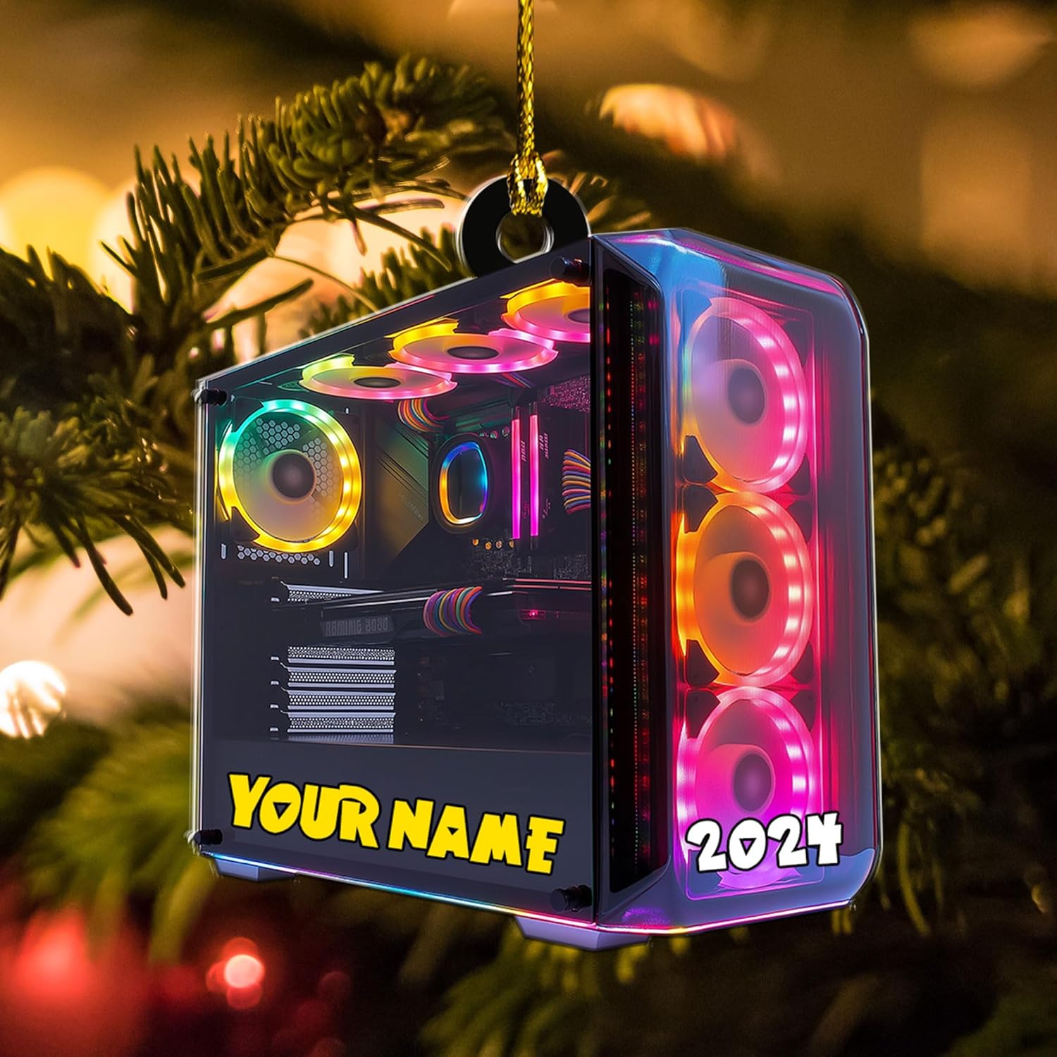 Podagree Personalized Name PC Computer Ornament Christmas, Shape Flat Christmas Ornament for Gamer, Gaming Gamer Christmas Ornament Gift for Boys, PC Game Player Decoration with Custom Name (CP17)