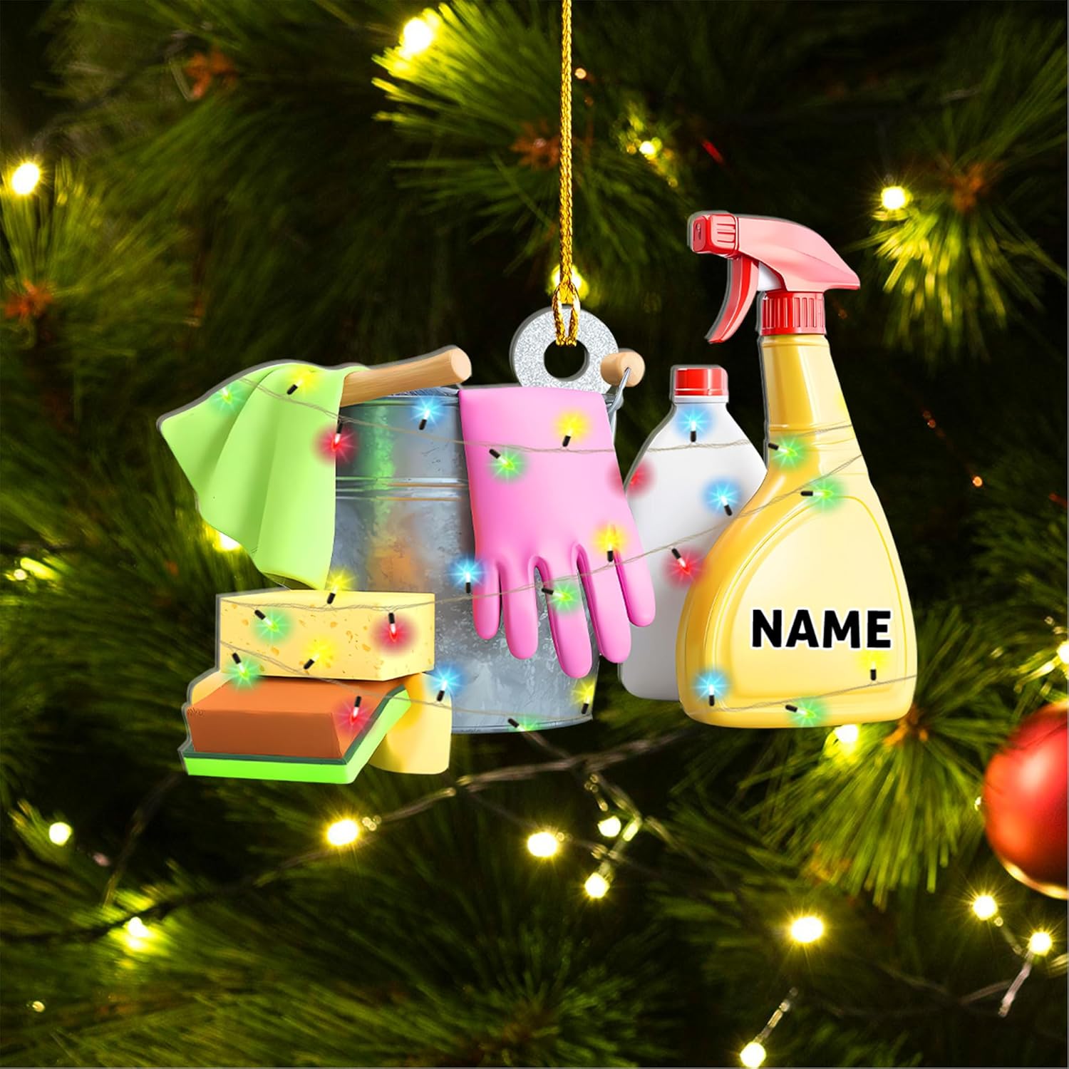 MAPrints Personalized Housekeeping Christmas Ornaments 2024, Cleaning Tool 2D Flat Shape Hanging Tree Ornament, House Cleaning Service Decorations, House Cleaning Service Maid Ornament Gift (HK 6)