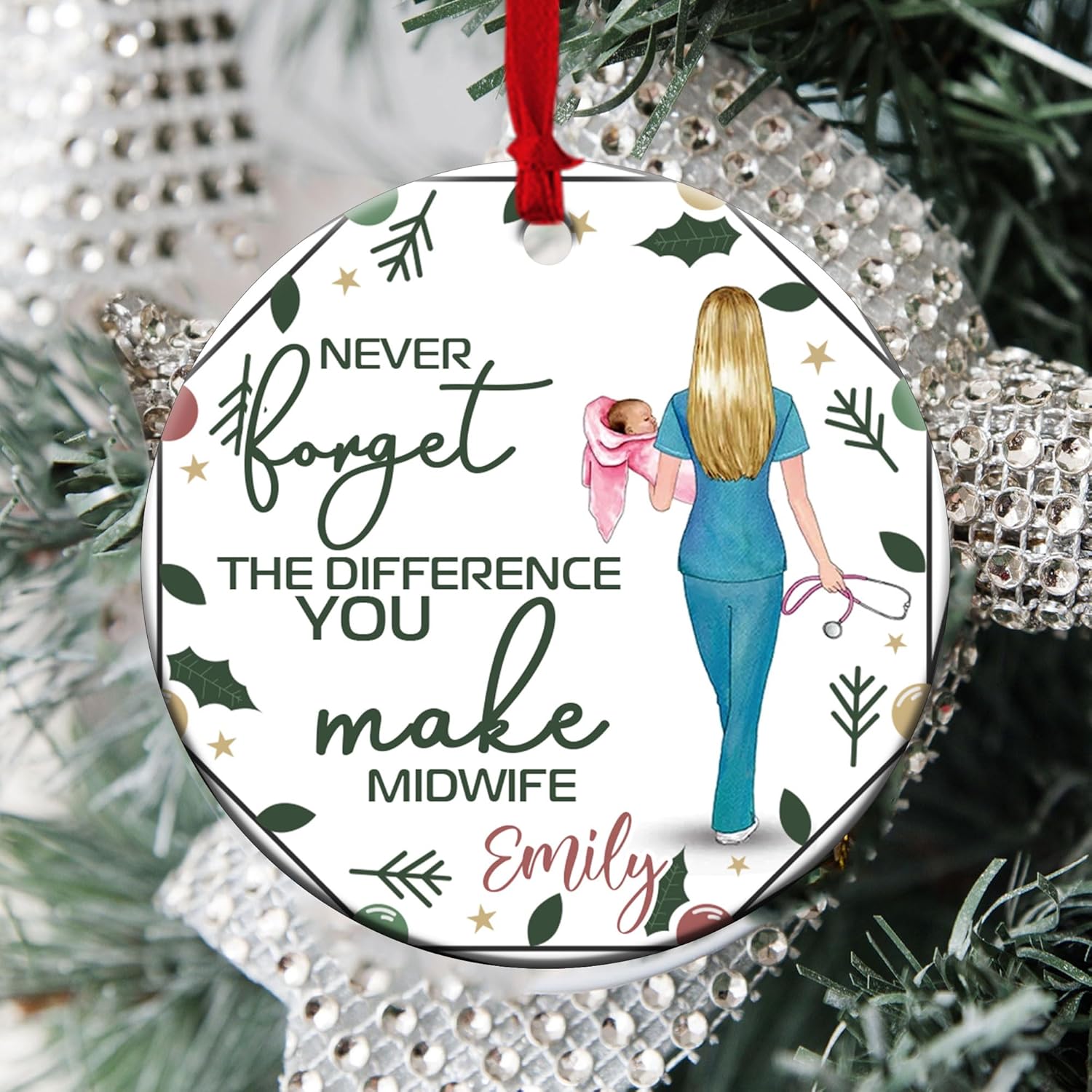 MAPrints Personalized Obstetrician Or Midwife Christmas Ornament, Midwife Christmas Ornament, Thank You Gift for Midwife Ornament, Midwife Retirement Ornament, Midwife Appreciation Gift (MW 7)