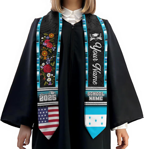 Pretyprints Honduran Graduation Sash, Custom Honduran American Flag Graduation Sash 2025, Honduras Graduation Stole