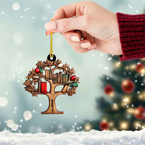 Personalized Book Lovers Heart Ornament, Reading Book Xmas Acrylic 2D Shape Flat Ornament 2024, Bookshelf Ornament Gift for Her Librarian 2D Flat Printed Wood Book Lovers Ornament (Book 2)