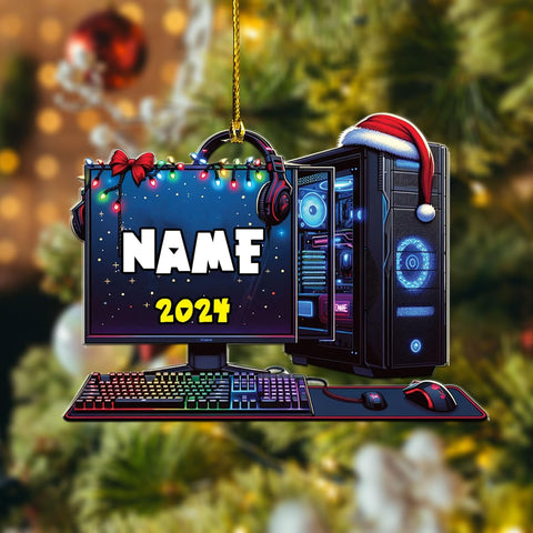 Podagree Personalized Name PC Computer Ornament Christmas, Shape Flat Christmas Ornament for Gamer, Gaming Gamer Christmas Ornament Gift for Boys, PC Game Player Decoration with Custom Name (CPT1)