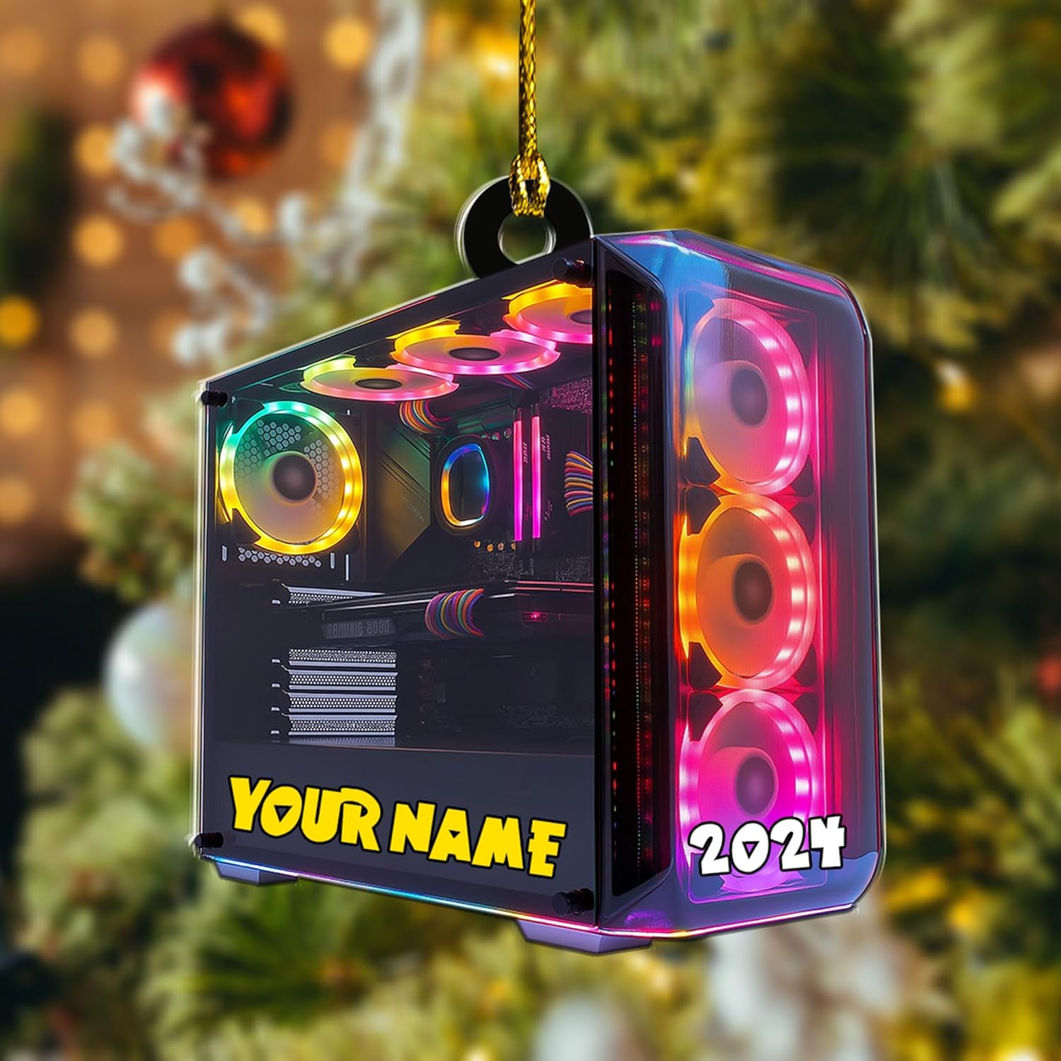 Podagree Personalized Name PC Computer Ornament Christmas, Shape Flat Christmas Ornament for Gamer, Gaming Gamer Christmas Ornament Gift for Boys, PC Game Player Decoration with Custom Name (CP17)
