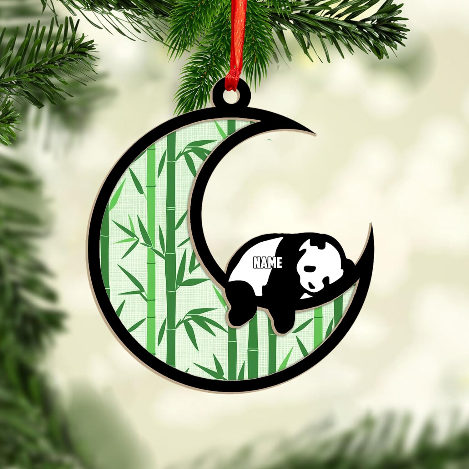 MAPrints Personalized Panda Ornament Xmas Tree, Panda Acrylic Or Wood Flat Shape Ornament Christmas 2024, Panda Lovers Ornament Xmas Decor, Panda Bear Gifts Panda Bamboo Hanging Ornament (Panda 4)