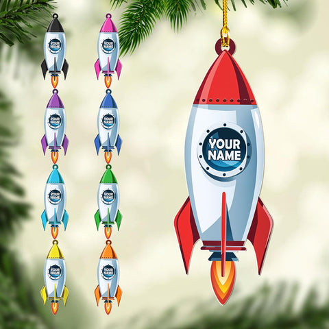 Personalized Space Rocket Ship Christmas Ornament, Space Gifts, Rocket Ornament, Planet Ornament, Spaceship Ornament, Custom Space Gift (Acrylic, Style 1)