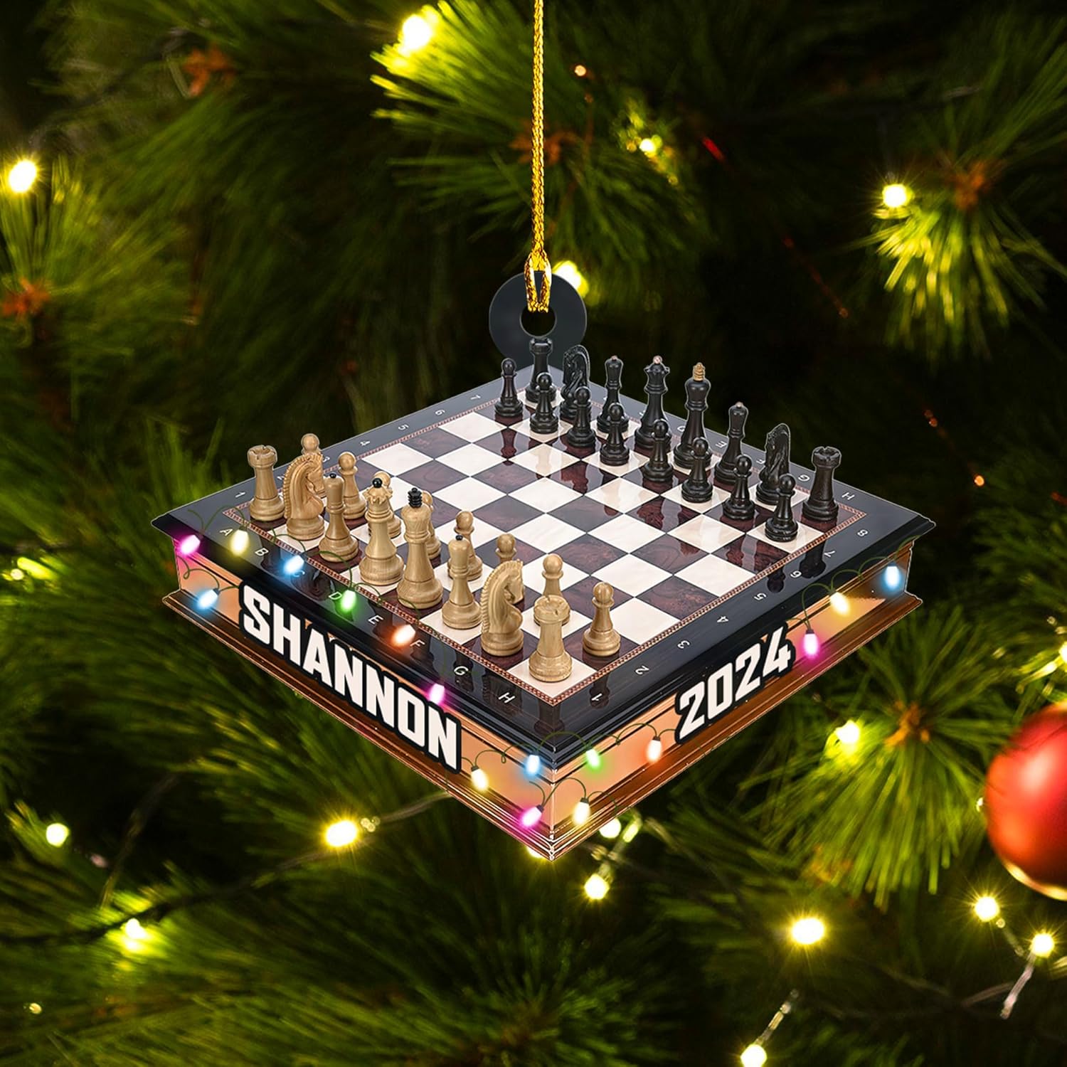 Mostefy Personalized Chess Ornament 2024, Chess Christmas Ornament, Name Chess Board Ornaments,Custom Ornament for Chess Player, King and Queen Chess Ornament (Style 6)