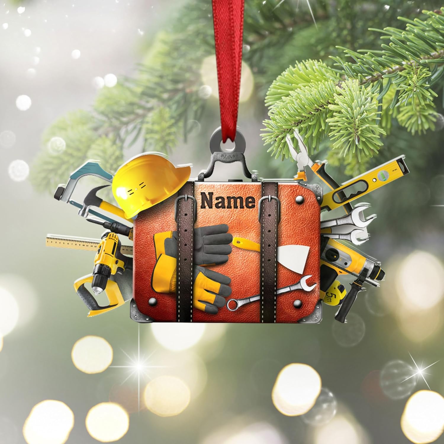 Personalized Construction Ornaments for Christmas Tree 2024, Construction Tree Ornaments Construction Ornament, Construction Tool Box Hard Hat Heavy Equipment Xmas Gift for Blue Collar Workers (W17)