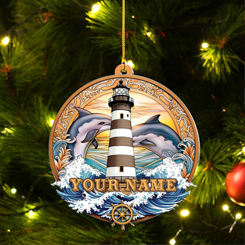 MAPrints Personalized Lighthouse Ornaments for Christmas Tree, Lighthouse Wood Acrylic 2D Flat Ornament, Coastal Lighthouse Ornament, Ocean Themed Hanging Ornaments, Gift for Lighthouse Lovers (LH 9)