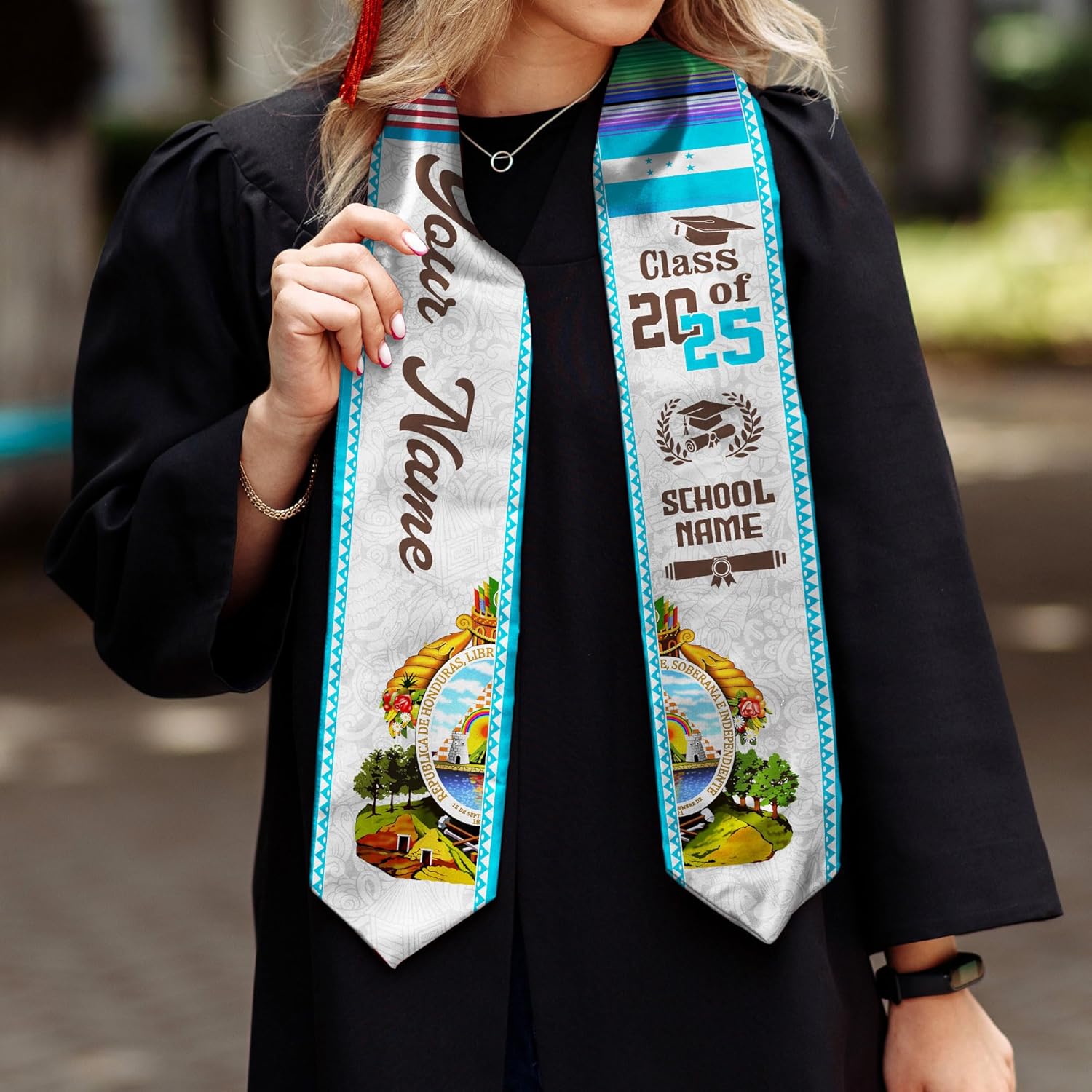 Pretyprints Honduran Graduation Sash, Custom Honduran American Flag Graduation Sash 2025, Honduras Graduation Stole