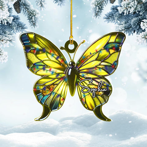 Podagree Personalized Butterfly Ornament, Butterfly Christmas Tree Decorations, Stained Glass Hanging Ornaments, Butterfly Suncatcher Lovers Gifts, Christmas Decor Home (BT7)