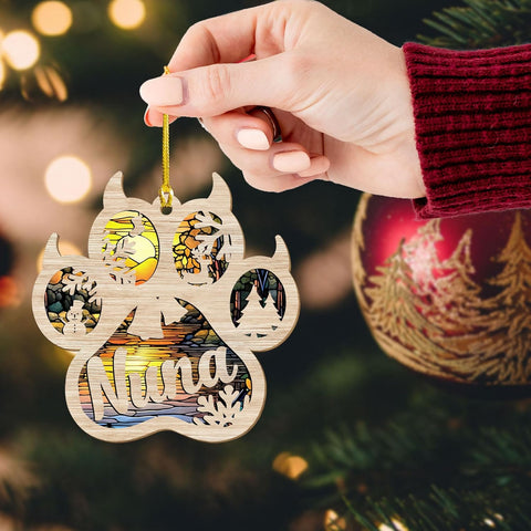 Mostprints Personalized Wooden Dog Cat Paw Ornament Christmas, Custom Dogs Cat Suncatcher Pet Name Ornaments, Customized Memorial Dog Ornament for Christmas Tree (Suncatcher 7)