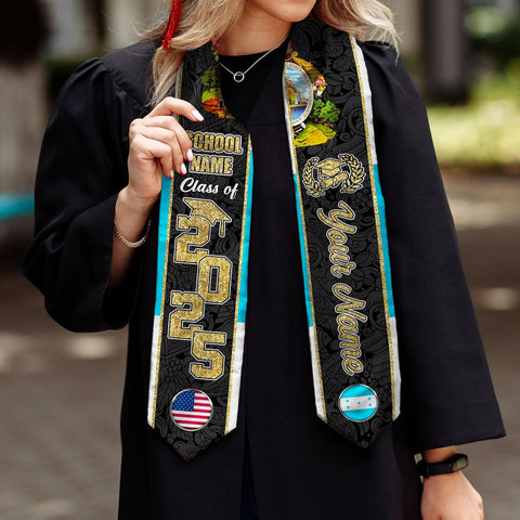 Pretyprints Honduran Graduation Sash, Custom Honduran American Flag Graduation Sash 2025, Honduras Graduation Stole