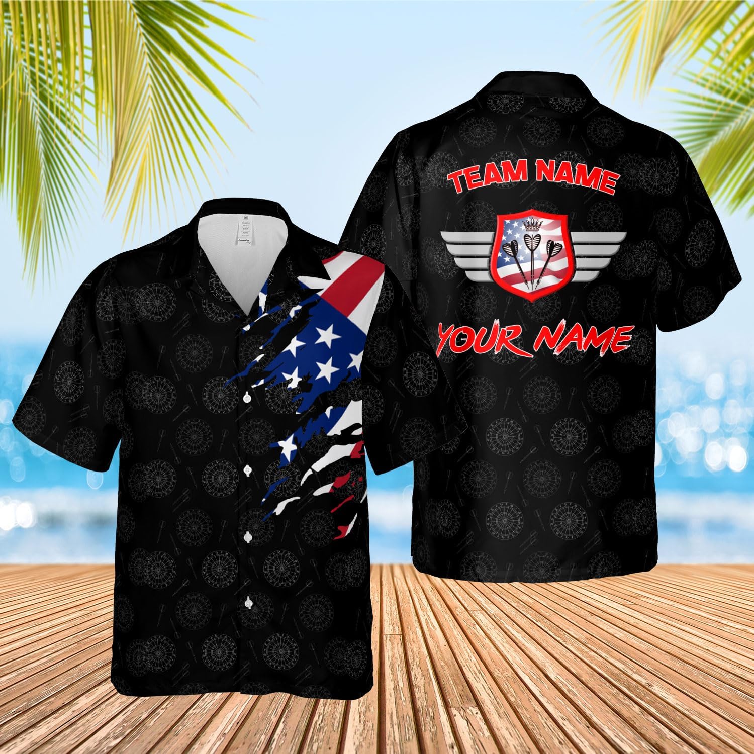 Generic Personalized Dart Hawai Shirt - Men's Unisex-Adults Hawaiian Dart Team League Hawaiian Shirt - Short Sleeve Button Down - Multi, Large