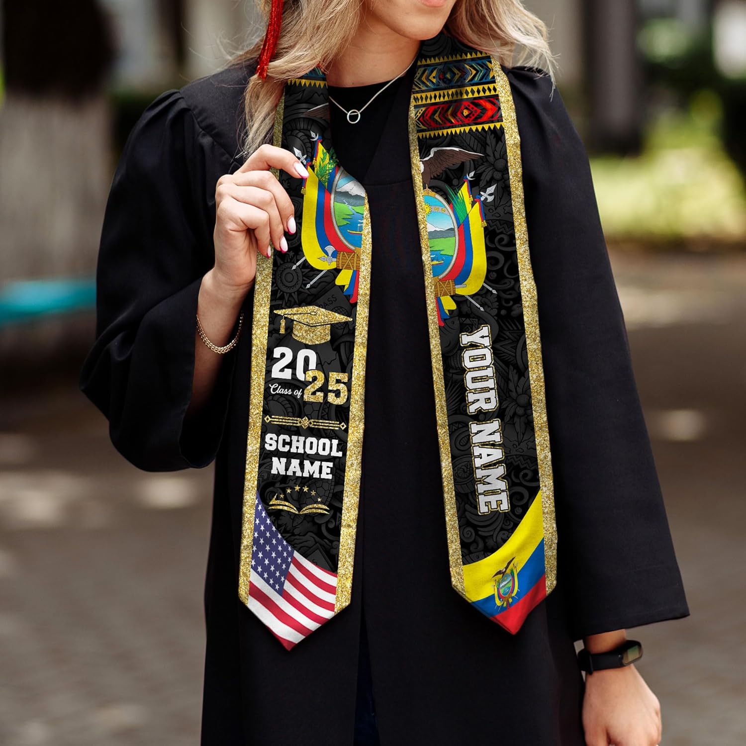 Pretyprints Ecuador Graduation Stole, Ecuadorians American Flag Graduation Sash 2025, Ecuadorians Graduation Sash