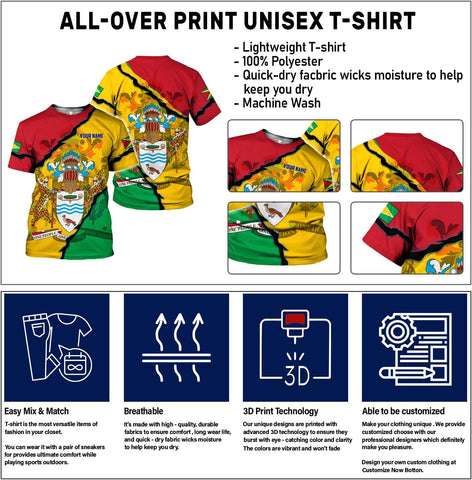 Rivelus Personalized Name 3D Shirt, Guyana Tshirt for Men Women, Guyanese Flag Pride Shirts, Guyana Gift S-5XL