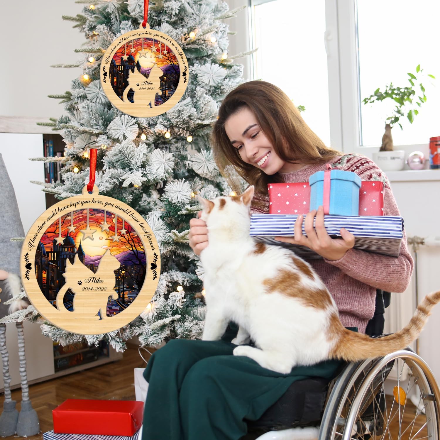 MAPrints Personalized Cat Suncatcher Ornaments For Christmas Tree, Custom Cat Christmas Ornament 2024, Gift For Christmas Cat Lovers Cat Memorial Ornament, Cat Hanging Ornament Cat On The Moon (CAT 9)