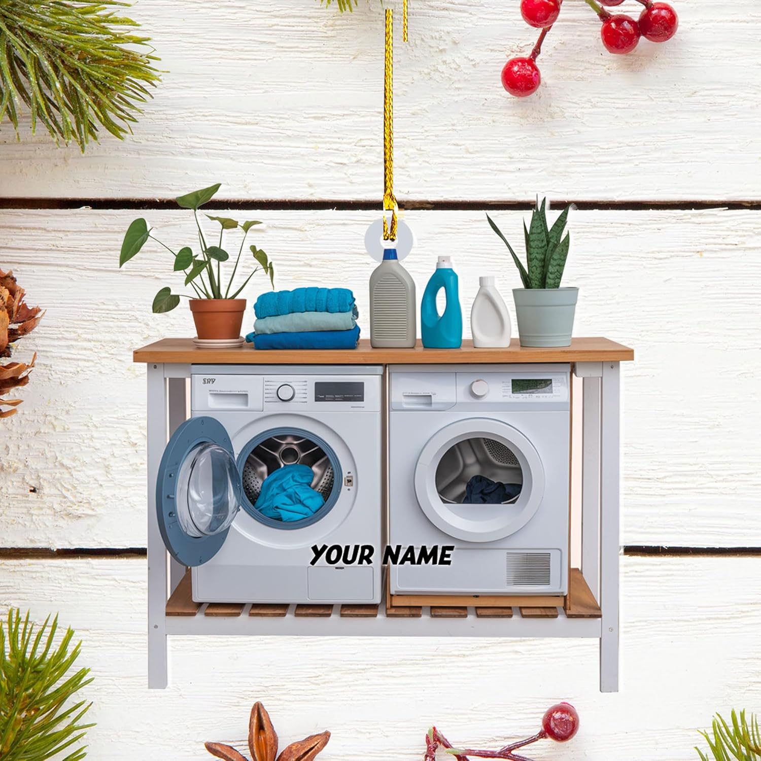 Personalized Washing Machine Christmas Ornament,Home Appliance Consumer Electronics Christmas Ornament, Clothes Washer Christmas Tree Decor, Washing Machines Ornament (Acrylic, Style 4)
