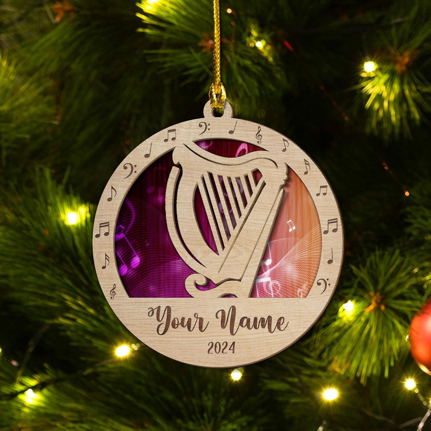 MAPrints Personalized Harp Suncatcher Christmas Ornament 2024, Ornament Gift for Harp Player, Harpist Musical Ornament, Christmas Music Student Gifts, Musician Xmas Keepsake Present (Harp 6)