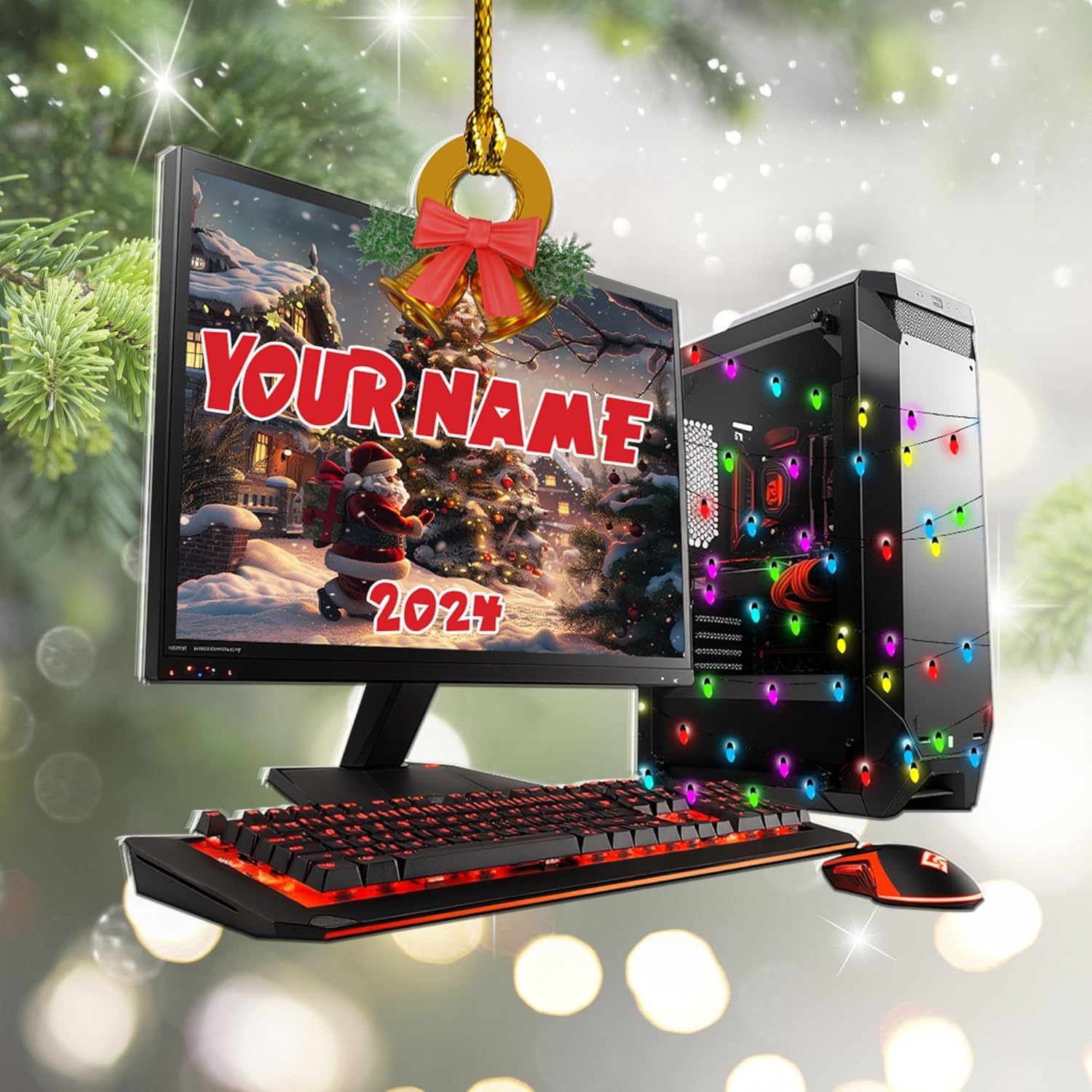 Podagree Personalized Name PC Computer Ornament Christmas, Shape Flat Christmas Ornament for Gamer, Gaming Gamer Christmas Ornament Gift for Boys, PC Game Player Decoration with Custom Name (CP5)
