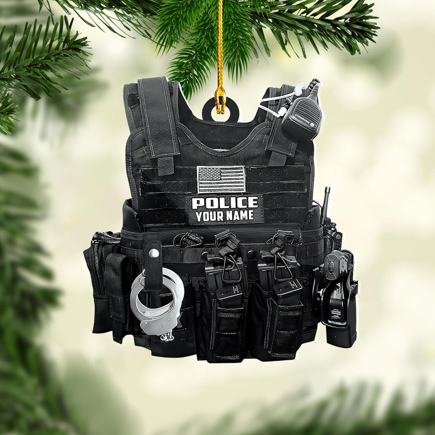 Personalized Christmas Police Ornament with Name, Custom Police Gifts, Police Christmas Birthday Gift for Men Dad, Police Ornaments for Christmas Tree Hanging Decorations Gift Police (Style 15)