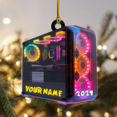 Podagree Personalized Name PC Computer Ornament Christmas, Shape Flat Christmas Ornament for Gamer, Gaming Gamer Christmas Ornament Gift for Boys, PC Game Player Decoration with Custom Name (CP17)