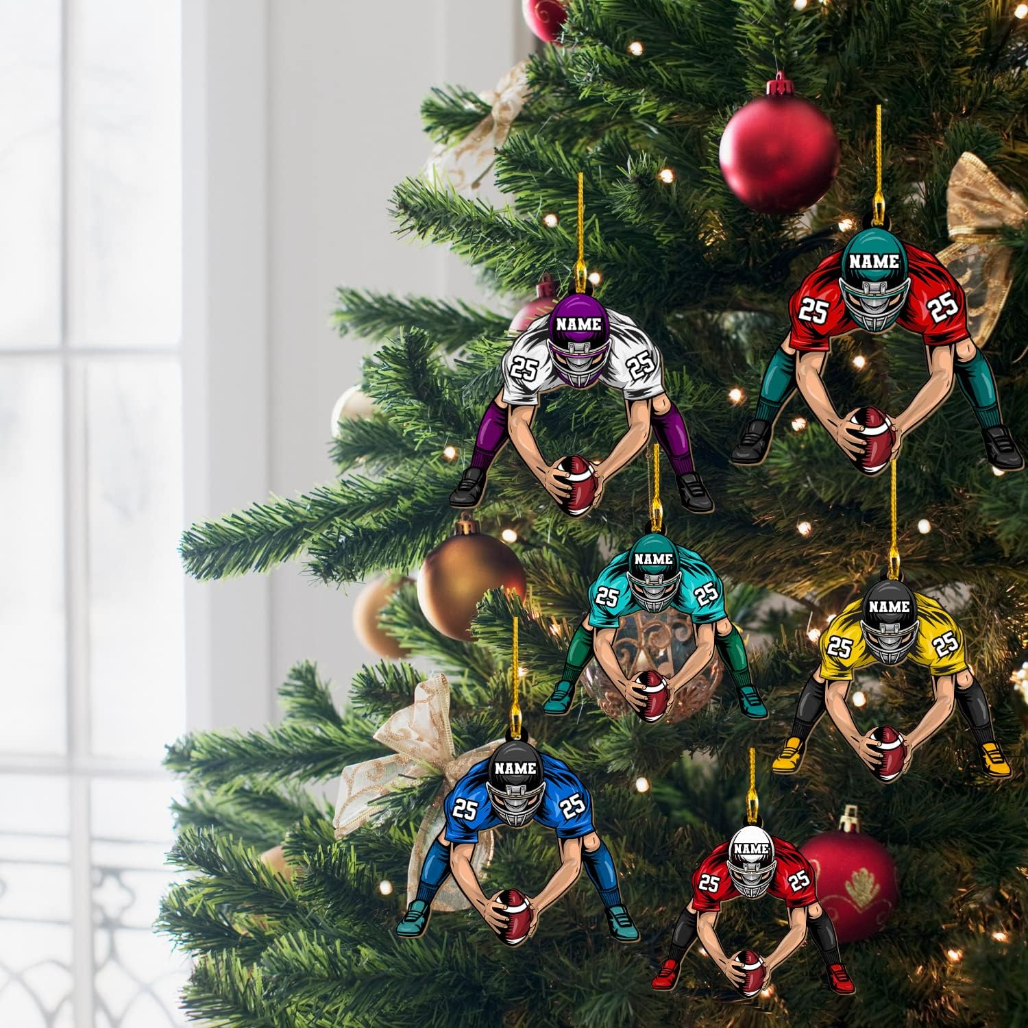Personalized Name Football Ornaments 2024, Customized Football Christmas Ornaments Wood, Acrylic Ornament Christmas Tree Hanging Ornament Pine Tree Decorations for Kid Couple Friends Family