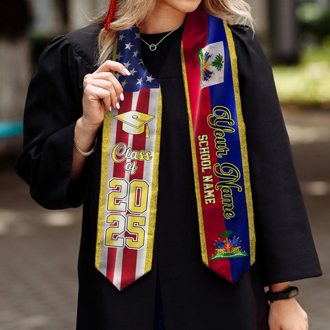 Pretyprints Haitians Graduation Sash, Haiti Graduation Stole Custom, Personalized Haitians American Flag Graduation Sash 2025