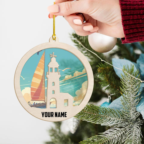 Personalized Lighthouse Ornaments for Christmas Tree, Lighthouse Wood Acrylic 2D Flat Ornament, Coastal Lighthouse Ornament, Ocean Themed Hanging Ornaments, Gift for Lighthouse Lovers (LH 5)
