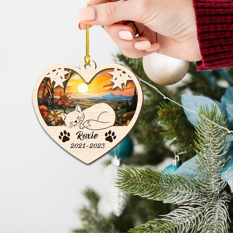 MAPrints Personalized Cat Christmas Ornaments, Cat First Christmas Suncatcher Wood Ornaments, Gifts for Cat Lovers, Cat Memorial Ornament, Forever Loved Cat Keepsake, Cat Loss Gifts (CAT 13)