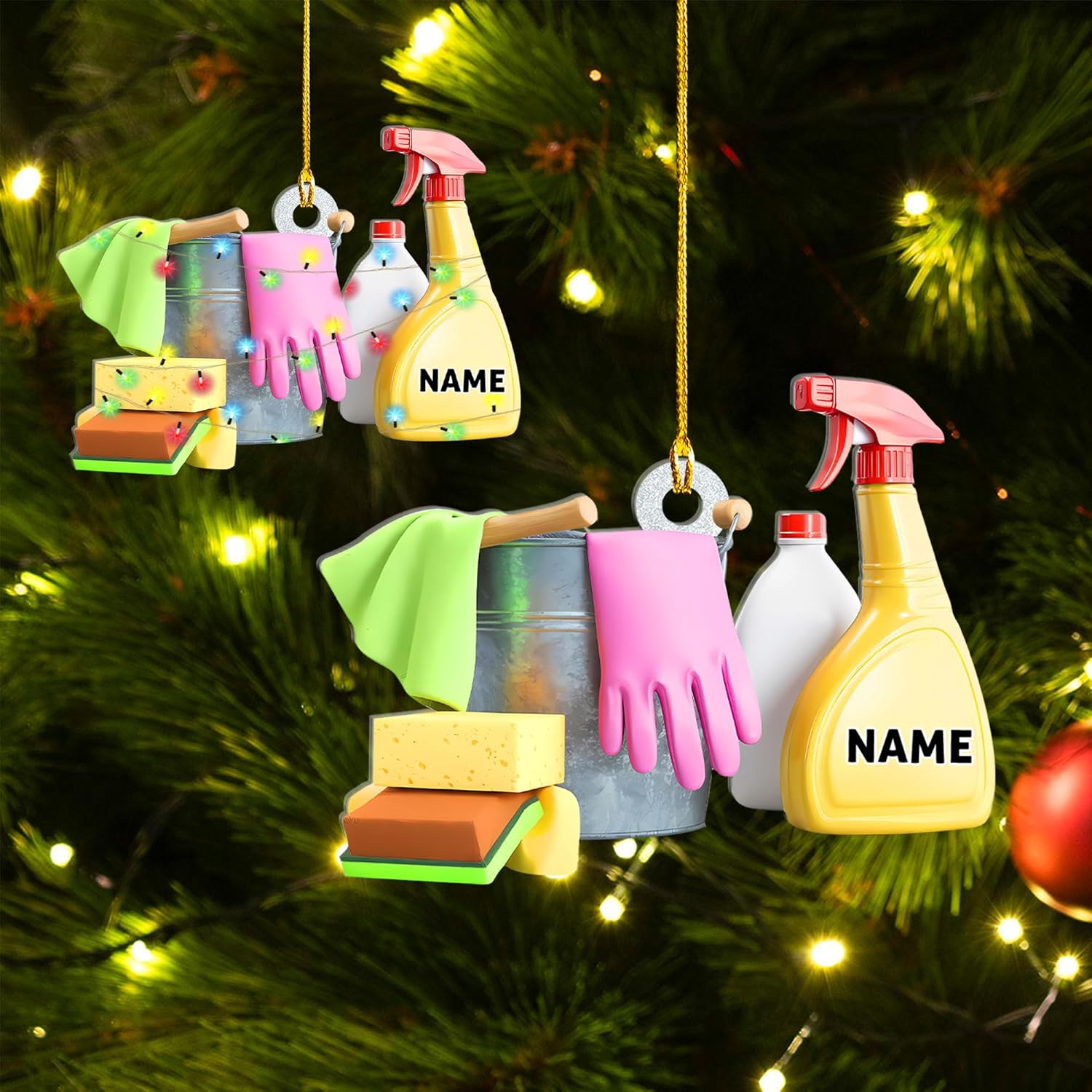 MAPrints Personalized Housekeeping Christmas Ornaments 2024, Cleaning Tool 2D Flat Shape Hanging Tree Ornament, House Cleaning Service Decorations, House Cleaning Service Maid Ornament Gift (HK 6)