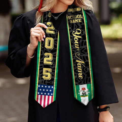 Pretyprints Custom Nigerian Graduation Sash Nigeria Graduation Stole Personalized Nigerian American Flag Graduation Sash 2025
