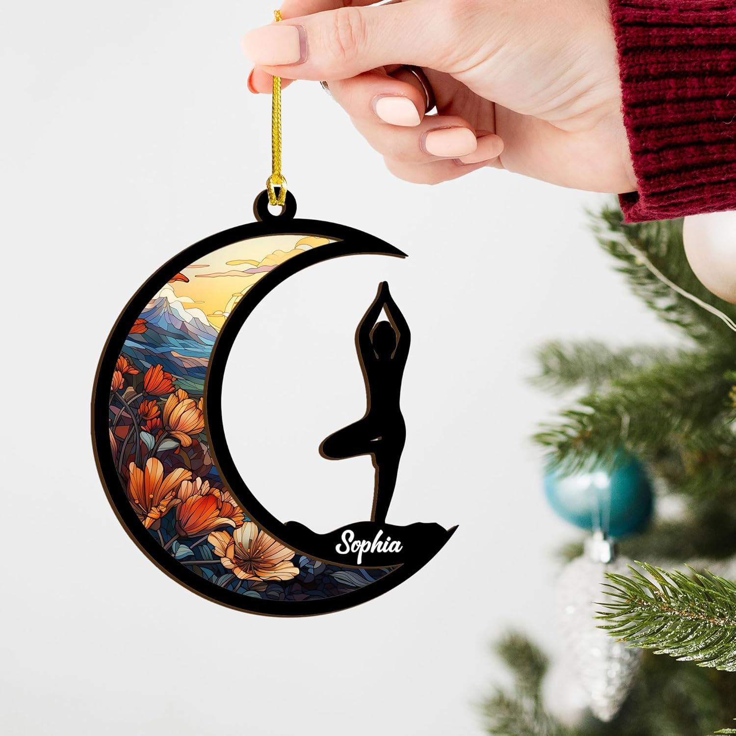 MAPrints Personalized Yoga Ornaments for Christmas Tree 2024, Yoga Suncatcher Wood Ornament, Yoga Player Lovers Gift, Custom Yoga Pose Brunette Girl Ornament, Meditation Ornament (Yoga 3)