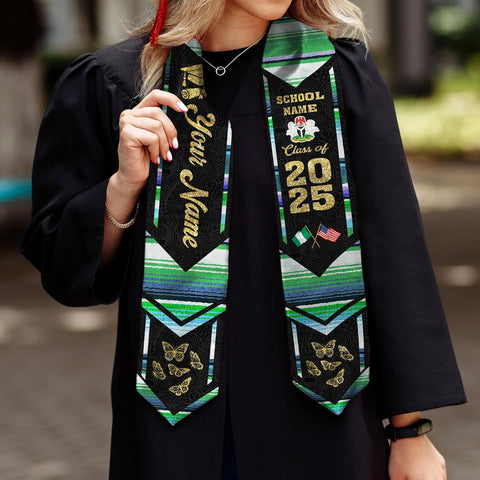 Pretyprints Custom Nigerian Graduation Sash, Nigeria Graduation Stole Customize, Nigerian American Flag Graduation Sash 2025