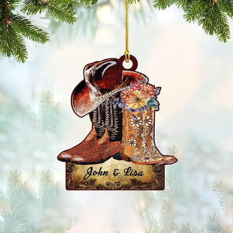 Artparel Personalized Couple Riding Horses Godd Blessed Custom Christmas Ornament, Western Horseshoe Couple Personalized Christmas Ornament,Gift for Couple Cowboy (Cowboy 4)