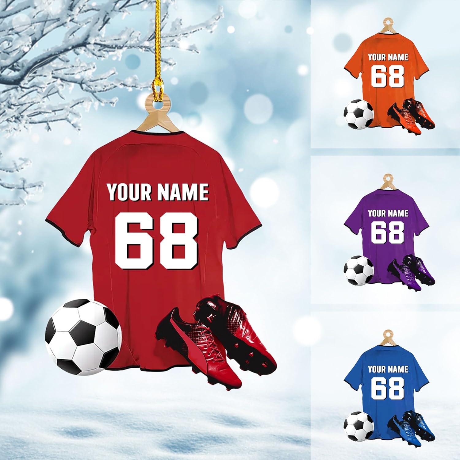 Personalized Soccer Ornaments Soccer Christmas Ornament,Soccer Ornaments for Christmas Tree Soccer Christmas Ornaments for Boys Girls, Custom Soccer Jersey Shoes Ornament (Style 4)