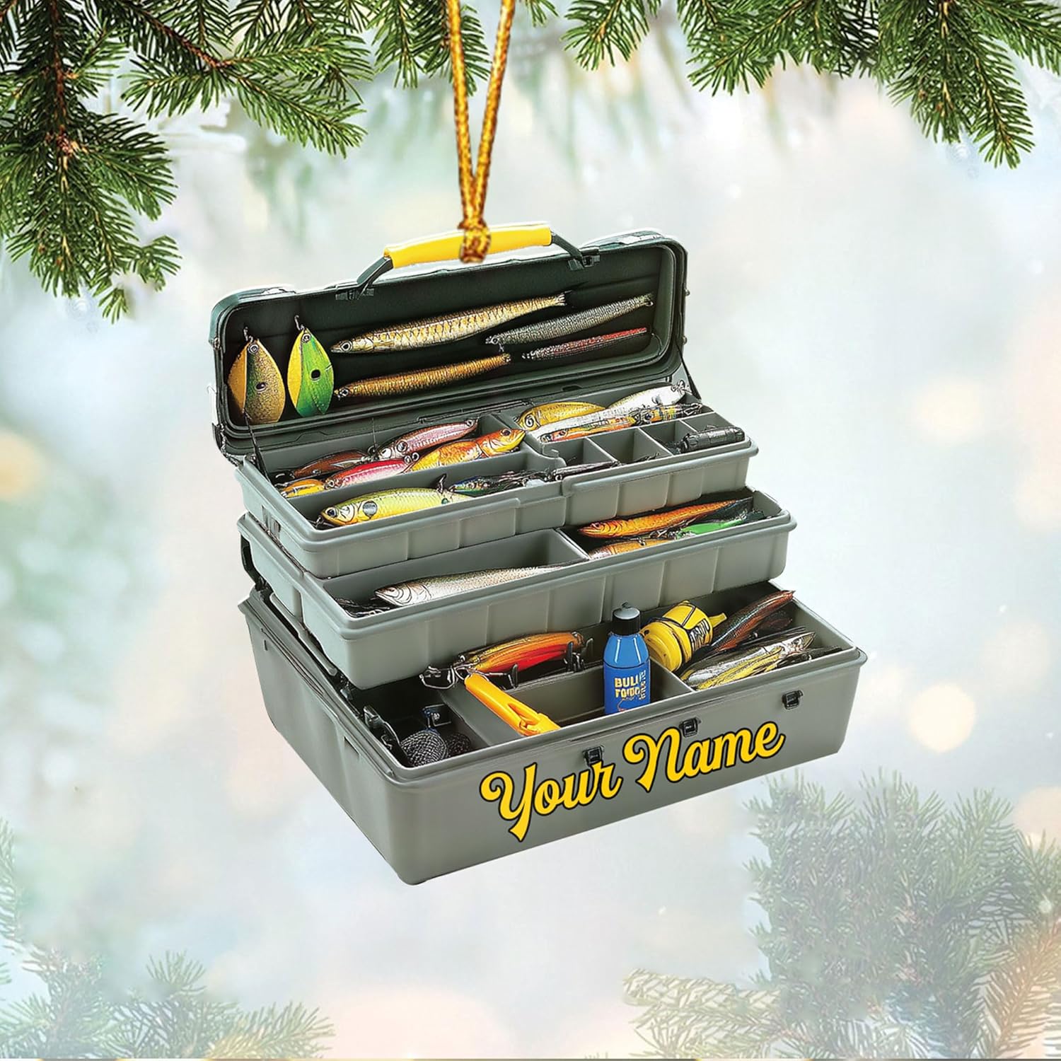 Royal Fight Custom Fishing Tackle Box Ornaments 2024 Fishing Ornaments for Christmas Tree Christmas Ornaments Fishing Fisherman Ornament Bass Fish Ornament Fishing Decorations Flat Ornaments (FTB11)