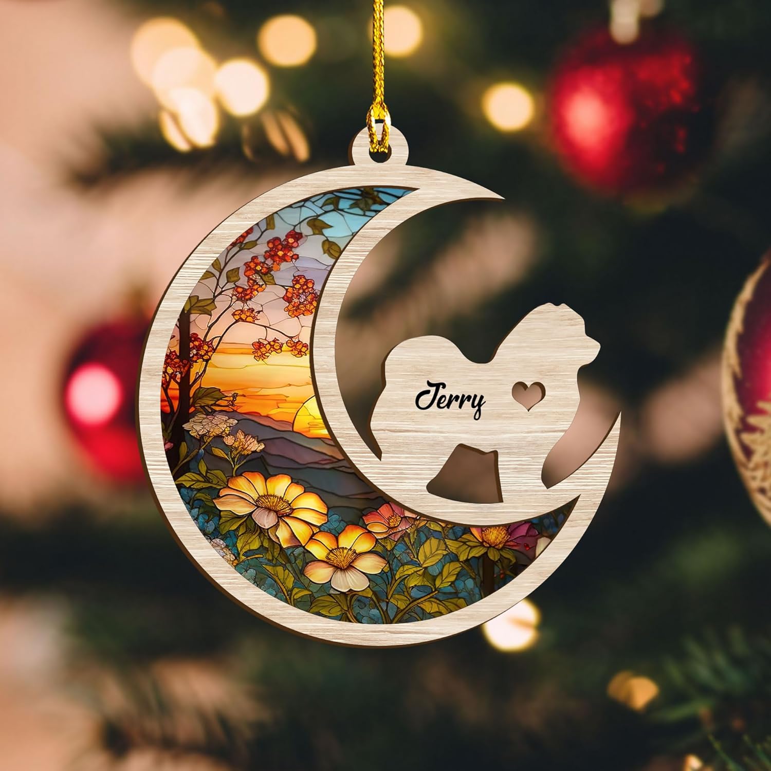 Mostprints Personalized Wooden Dog Cat Paw Ornament Christmas, Custom Dogs Cat Suncatcher Pet Name 2 Layers Ornaments, Customized Memorial Dog Ornament for Christmas Tree (Suncatcher 16)