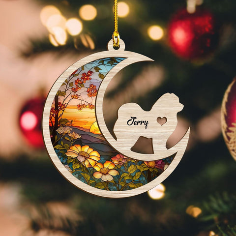 Mostprints Personalized Wooden Dog Cat Paw Ornament Christmas, Custom Dogs Cat Suncatcher Pet Name 2 Layers Ornaments, Customized Memorial Dog Ornament for Christmas Tree (Suncatcher 16)