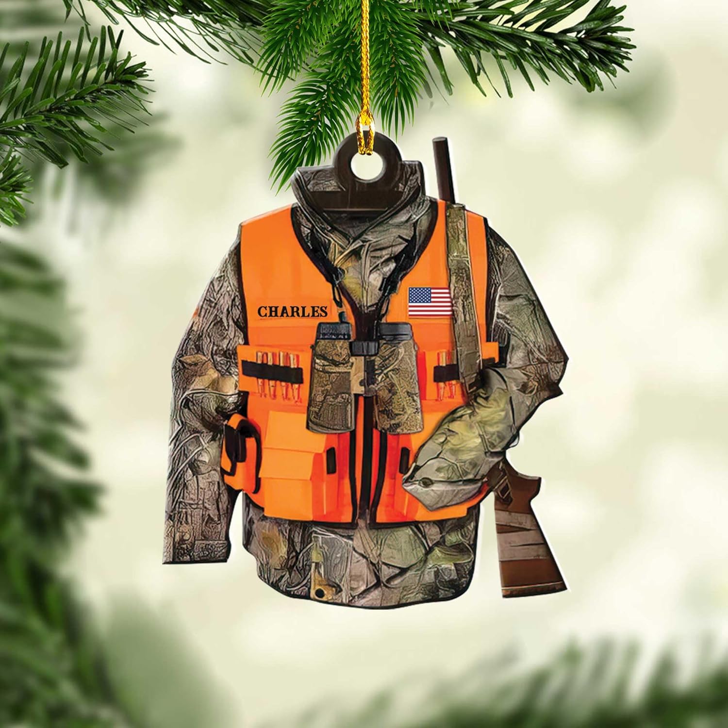 mostprints Personalized Hunting Ornament, Hunter Vest Ornament, Hunting Christmas Ornament, Hunter Christmas Ornament Hanging Tree Decor, Christmas Hunting Gifts (Hunting 2)