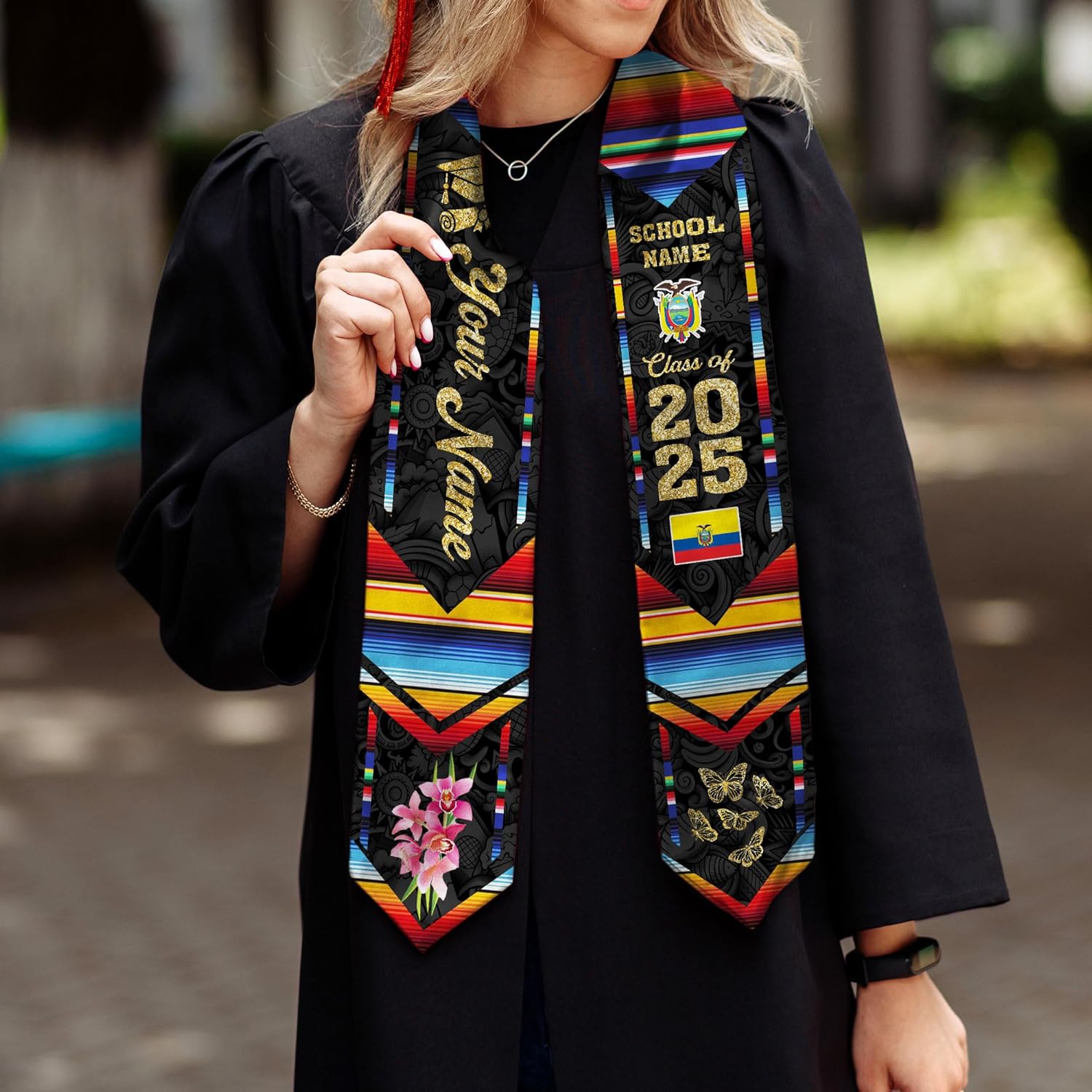 Pretyprints Ecuador Graduation Stole, Ecuadorians American Flag Graduation Sash 2025, Ecuadorians Graduation Sash