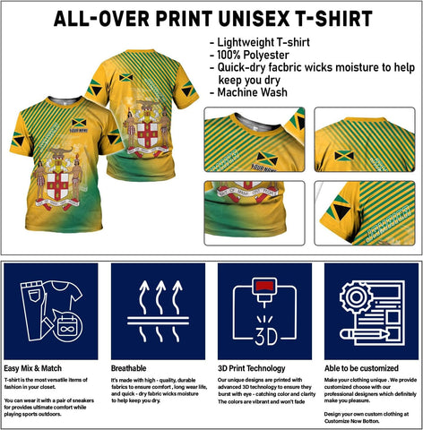 Ligthuy Personalized Jamaica Shirt 3D, Custom Jamaica Flag Lion Shirt for Men and Women, Jamaican Pride T-Shirt Unisex