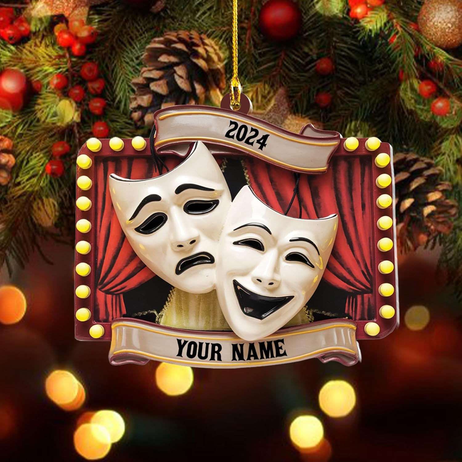 Personalized Theatre Christmas Ornament Artist Ornaments for Christmas Tree Theater Ornament Drama Star Christmas Tree Ornament White Film Director Board Comedy Tragedy Mask (TT7)