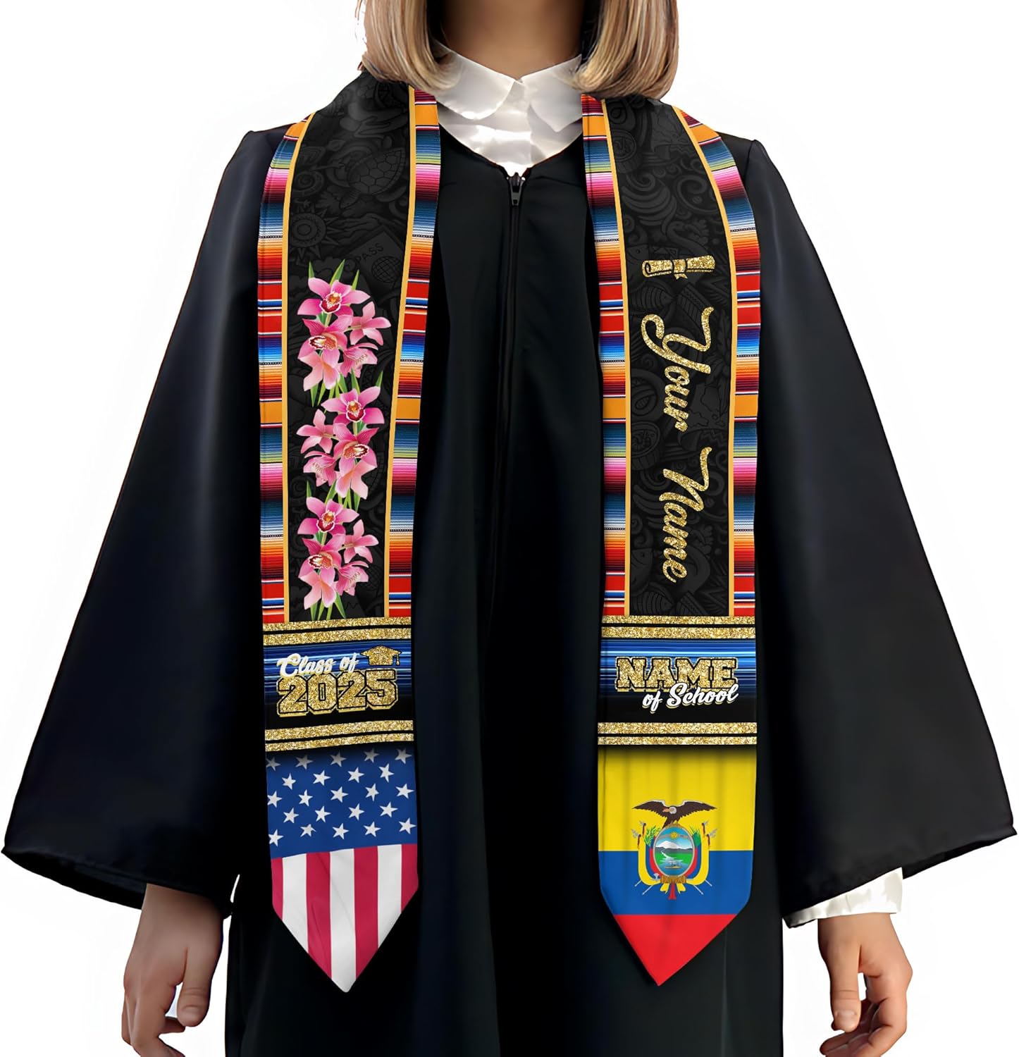 Pretyprints Ecuador Graduation Stole, Ecuadorians American Flag Graduation Sash 2025, Ecuadorians Graduation Sash
