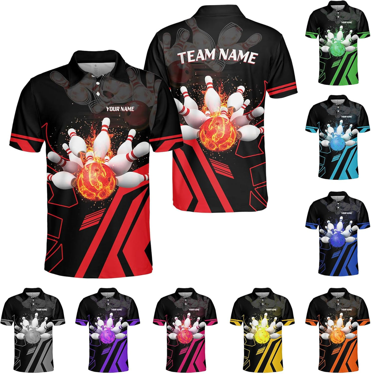 Custom Bowling Polo Shirts for Men and Women Personalized Team Name Customized Bowling 3D Short Sleeve Polo Shirt Gift Unisex