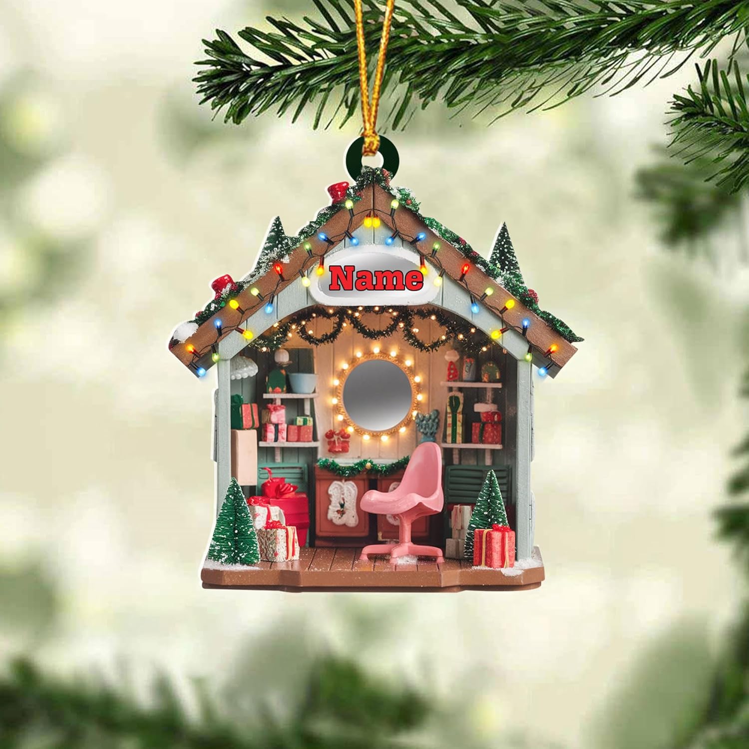 Personalized Hair Salon 2D Flat Acrylic Ornament, Hair Salon Christmas Decor, Hairstylist Christmas Ornament, Hairdresser Gift Beautician for Hair Stylist Hairdresser Christmas (1, HSL2)