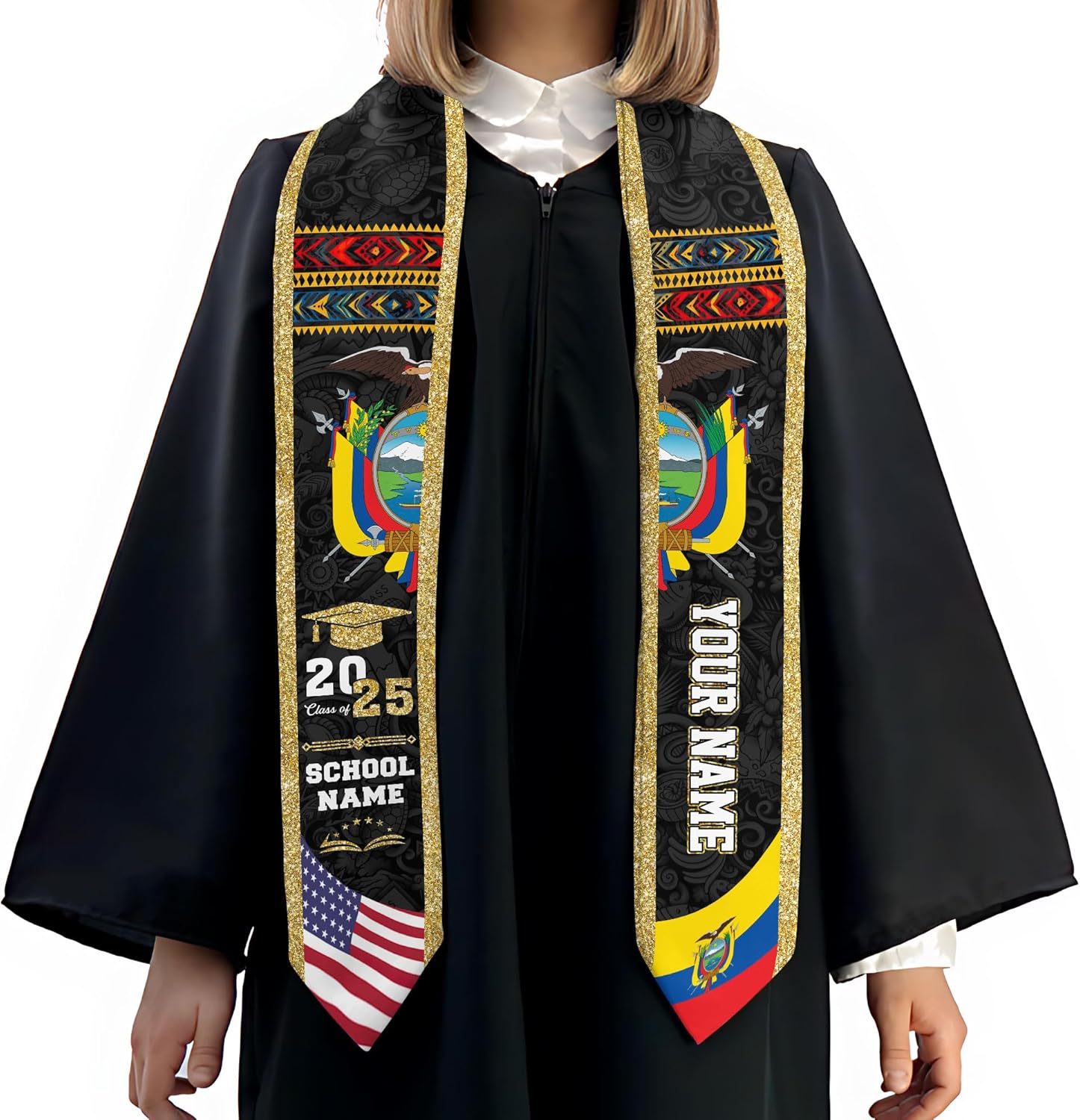 Pretyprints Ecuador Graduation Stole, Ecuadorians American Flag Graduation Sash 2025, Ecuadorians Graduation Sash